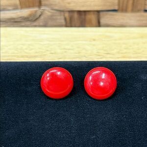 Vintage Red Button Earrings